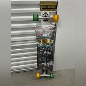 Longboard with Green and Yellow Wheels